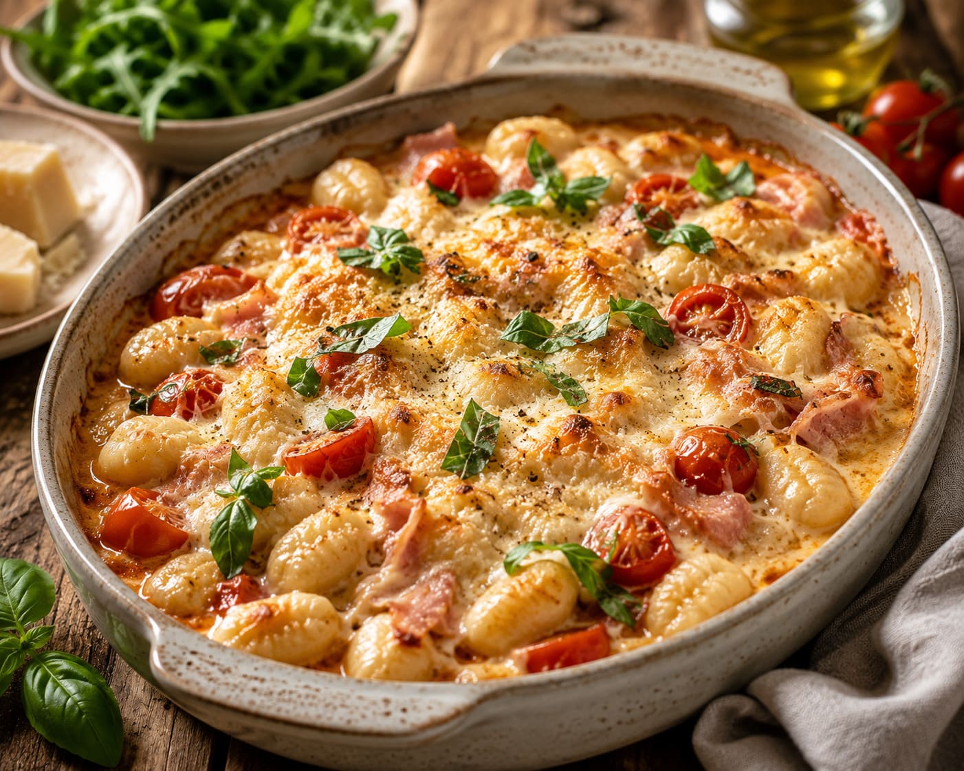 Baked Italian gnocchi: Creamy ham tomato casserole Baked Italian gnocchi: Creamy ham tomato casserole