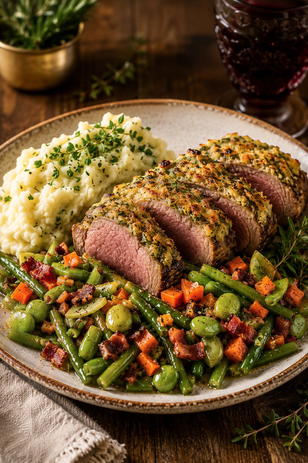 Baked lamb loins: Gratin cheese herb crust Baked lamb loins: Gratin cheese herb crust