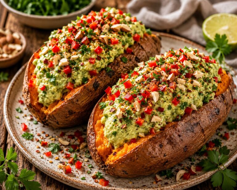 Baked sweet potatoes: Creamy avocado pepper matrix