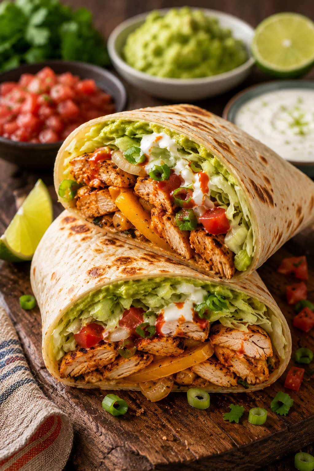 Chicken wrap with guacamole: Zesty lime cream burrito Chicken wrap with guacamole: Zesty lime cream burrito