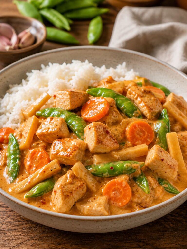 Creamy Thai Peanut Coconut Chicken Curry with Jasmine Rice