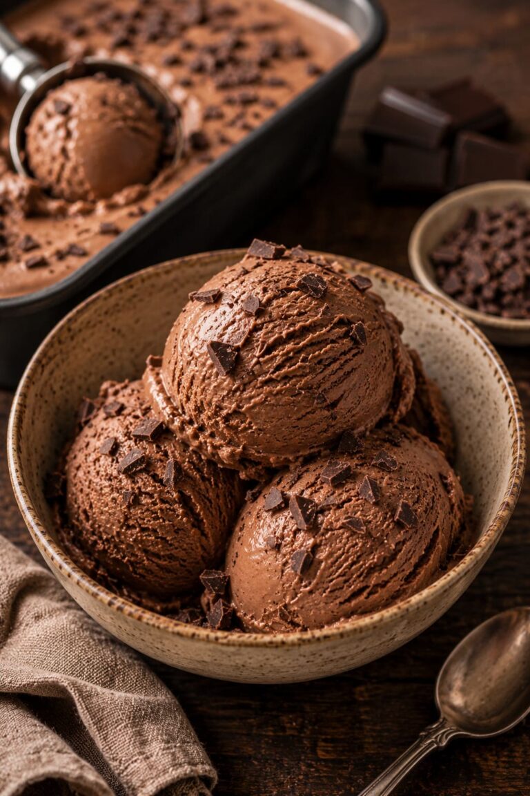 Creamy chocolate ice cream: No-churn velvety cocoa scoop