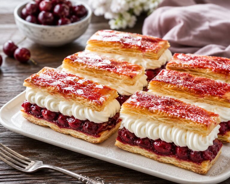 Crispy Cherry Cream Slices: Easy No-Stress Puff Pastry Dessert