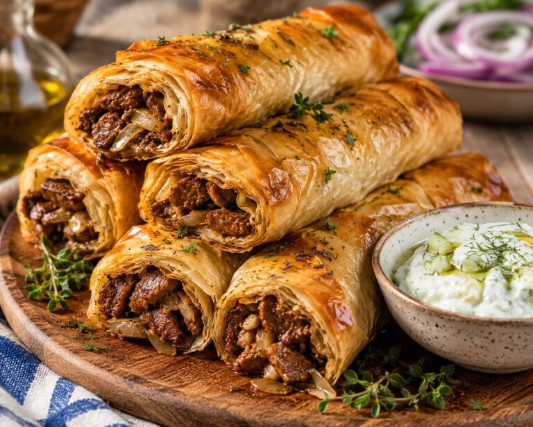 Crispy filo gyros parcels: Spiced pork herb crunch