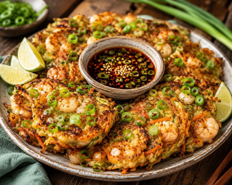 Crispy korean yachaejeon: Golden prawn vegetable fritters