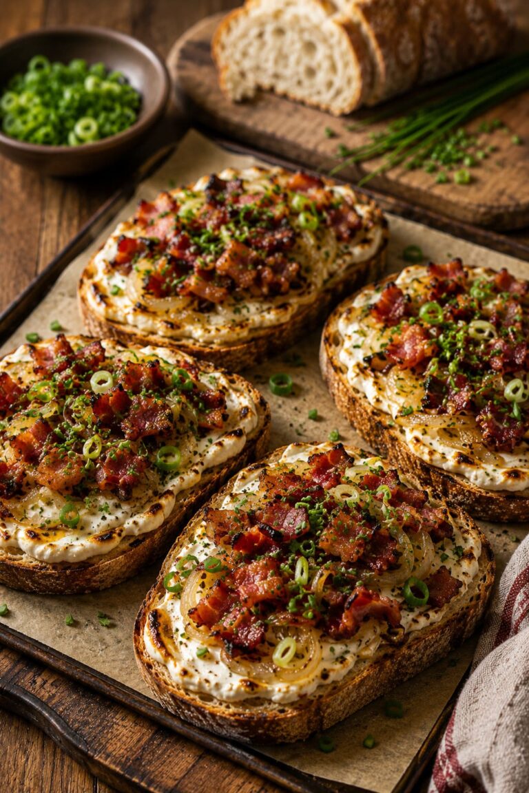 Flammkuchen open sandwich: Golden baked tavern toast Flammkuchen open sandwich: Golden baked tavern toast