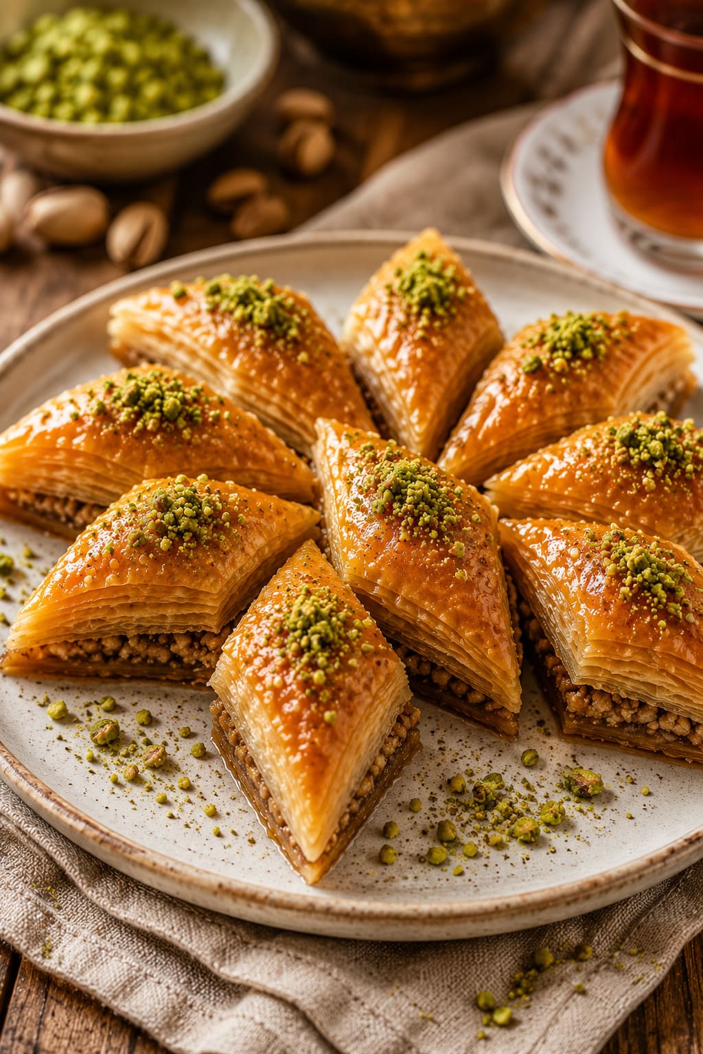 Golden Honey Glazed Pastry Diamonds: Flaky Spiced Triple Nut Dessert Golden Honey Glazed Pastry Diamonds: Flaky Spiced Triple Nut Dessert