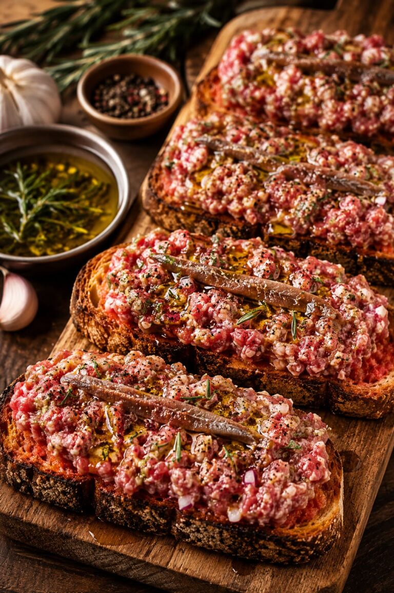 Iberico pork tartare: Roasted garlic tomato bread