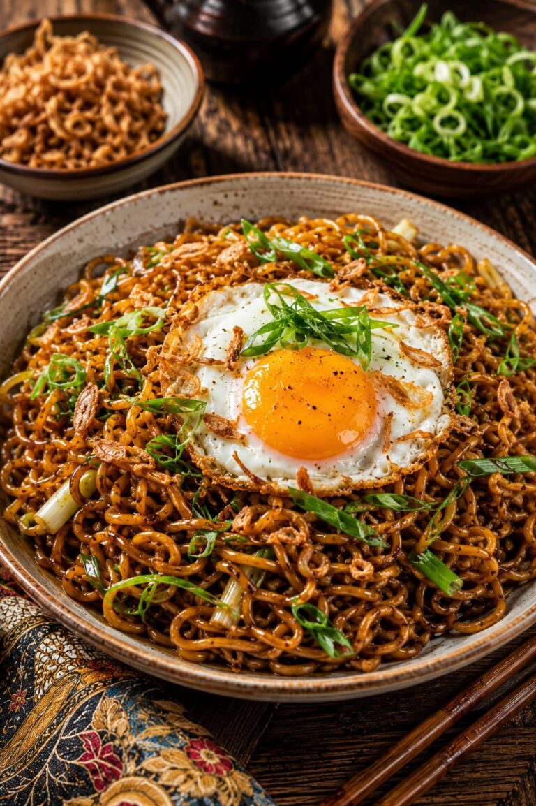 Indonesian mie goreng: Crispy scallion egg stir fry Indonesian mie goreng: Crispy scallion egg stir fry