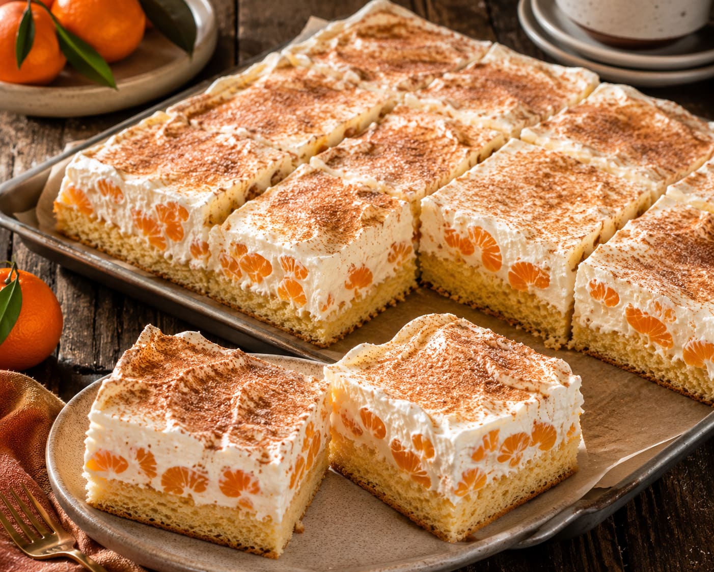 Mandarin soda sheet cake: Velvety sour cream traybake Mandarin soda sheet cake: Velvety sour cream traybake