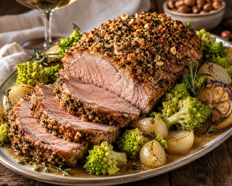 Roasted Veal Saddle with Crunchy Noisette Crust and Romanesco Broccoli