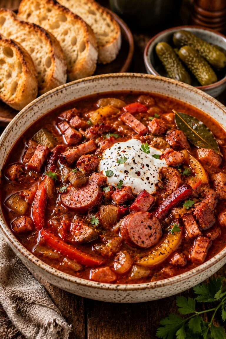 Sausage soljanka stew: Tangy spiced meat broth