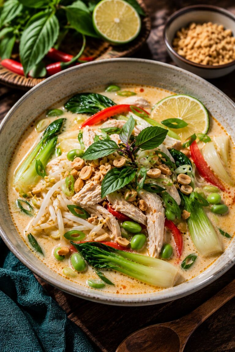 Thai coconut chicken soup: Spicy ginger curry broth