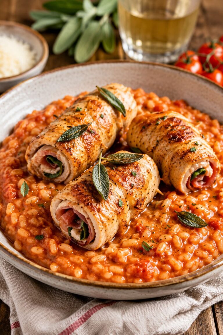 Turkey involtini: Creamy tomato risotto