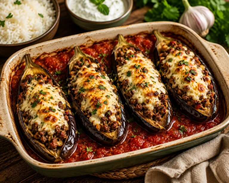 Turkish Stuffed Eggplants (Karnıyarık): Baked Beef and Feta Comfort Bowl