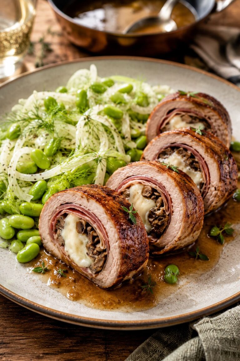Veal rouladen: Mozzarella mushroom filling