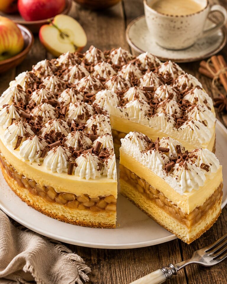 Apple custard cake: Layered egg liqueur torte Apple custard cake: Layered egg liqueur torte