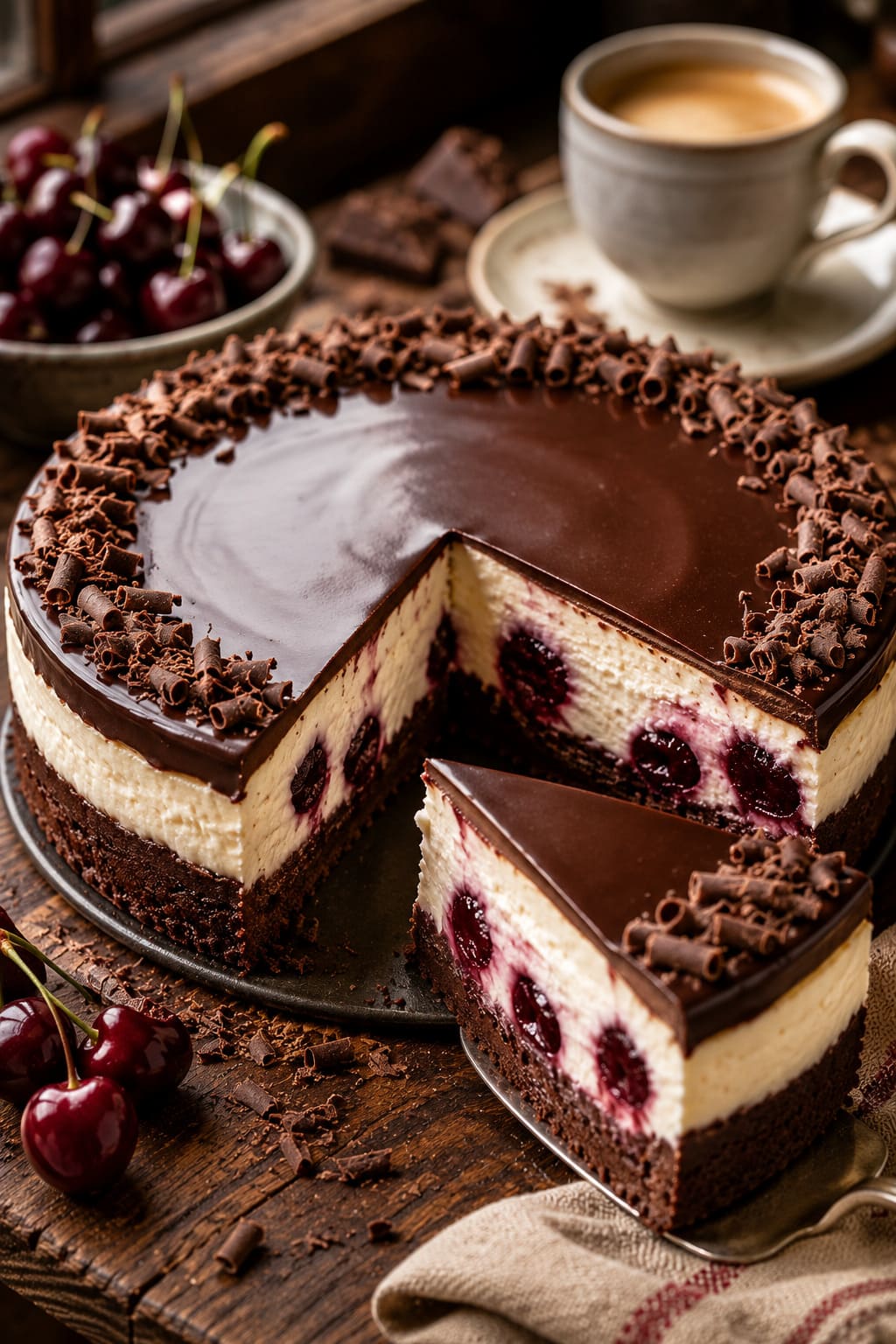 Black forest cheesecake torte: Rich cherry chocolate gateau Black forest cheesecake torte: Rich cherry chocolate gateau