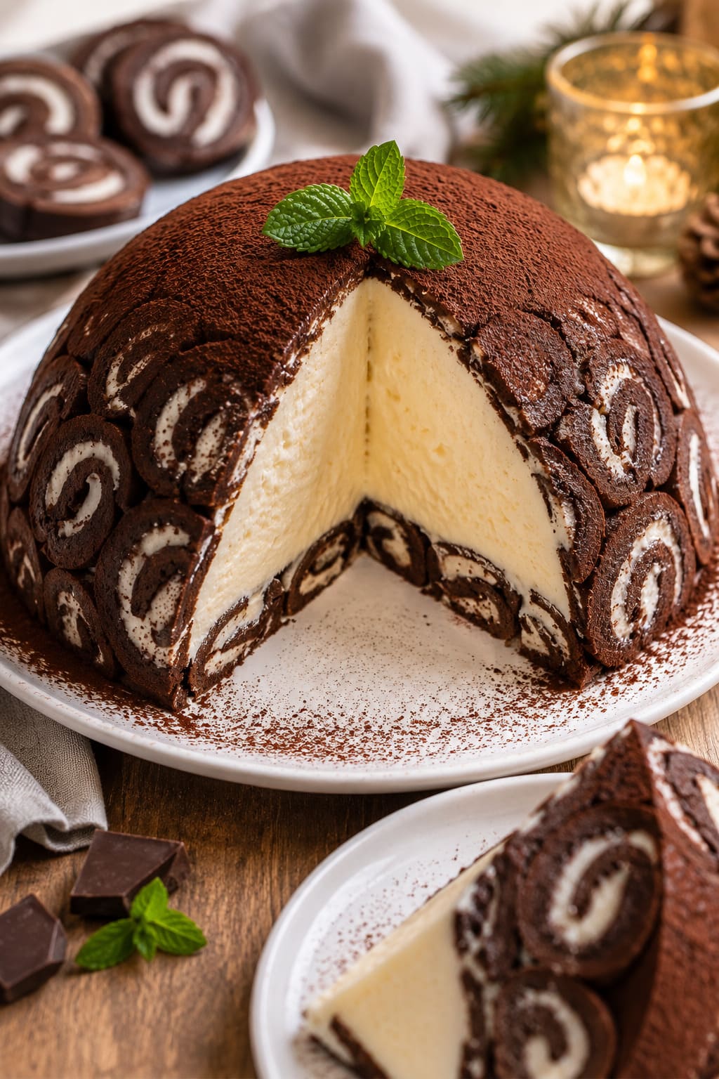 Chocolate dome torte: Velvet layered tree cake cream dessert Chocolate dome torte: Velvet layered tree cake cream dessert