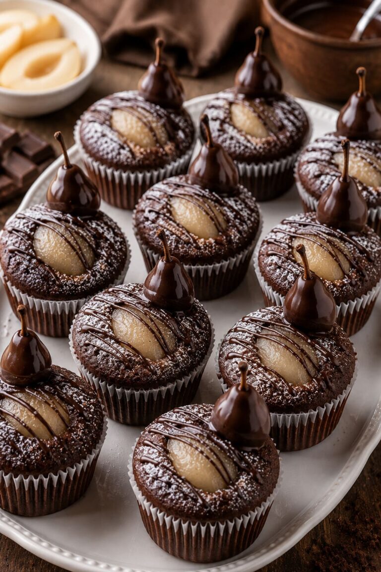 Chocolate pear muffins: Rich double cocoa sponge cakes