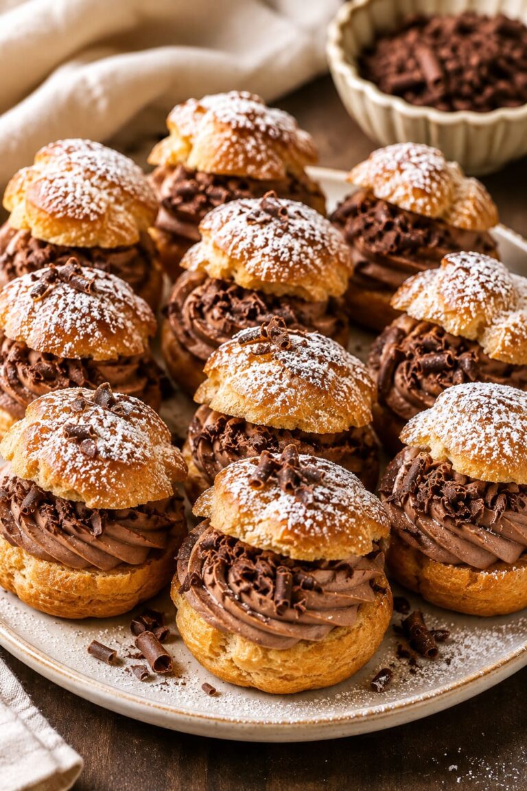 Choux pastry puffs: Chocolate mousse filled profiteroles