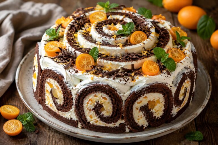 Cozy Autumn Ribbon Cake with Velvet Orange Cream