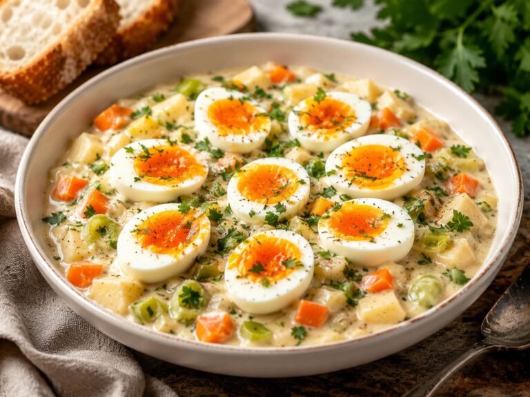Egg ragout: Creamy mustard root vegetable skillet