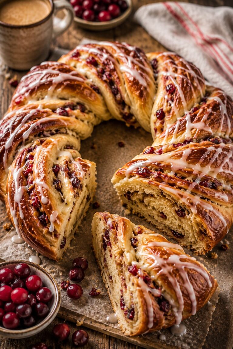 German holiday breakfast wreath: Sweet cinnamon cranberry marzipan