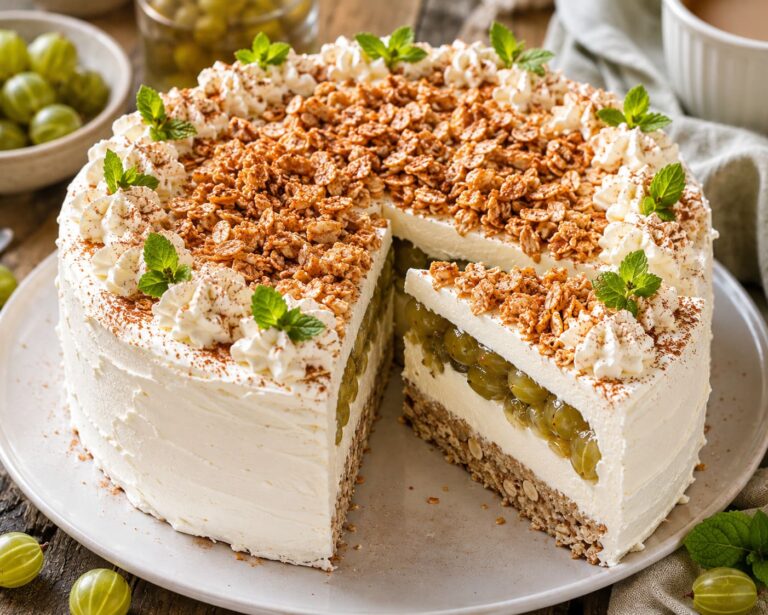 Gooseberry torte: Creamy cinnamon oat meringue cake Gooseberry torte: Creamy cinnamon oat meringue cake