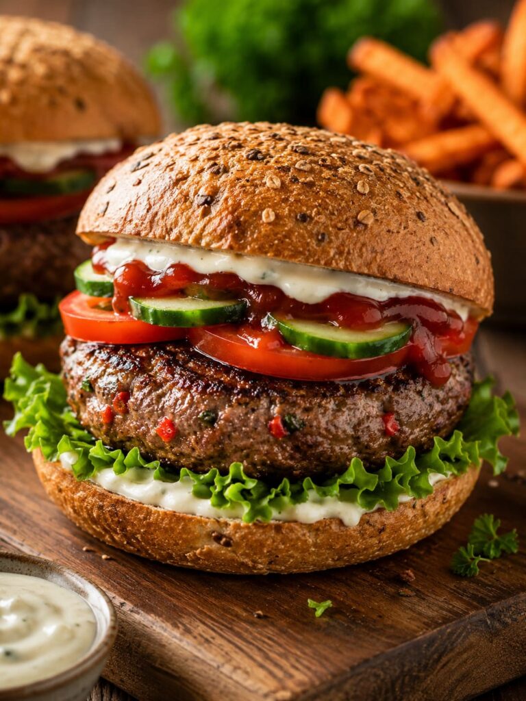 Light hamburger: Lean beef pepper patties