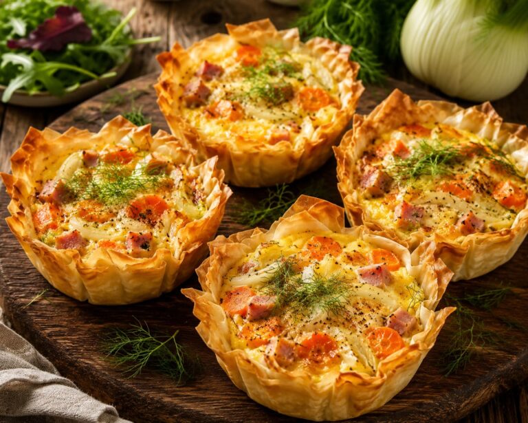 Light mini quiches: Crispy filo vegetable tartlets