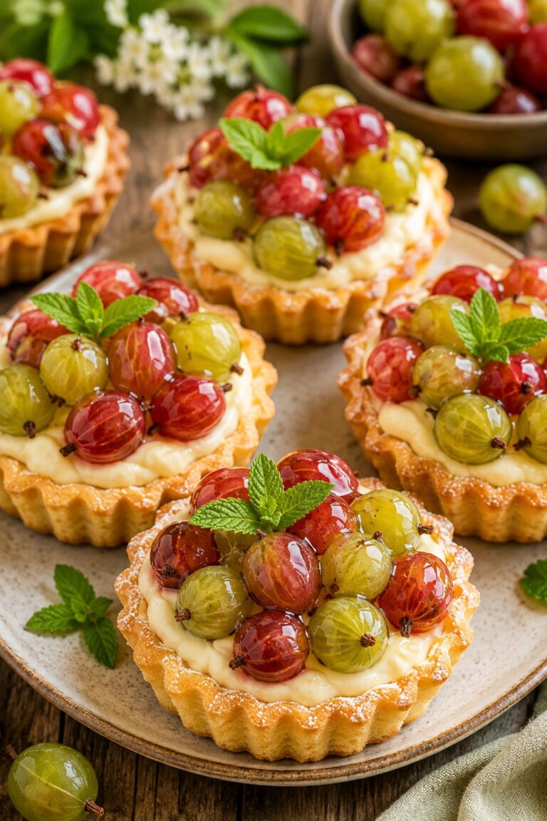 Mini Gooseberry Tartlets with Rich Vanilla Sour Cream