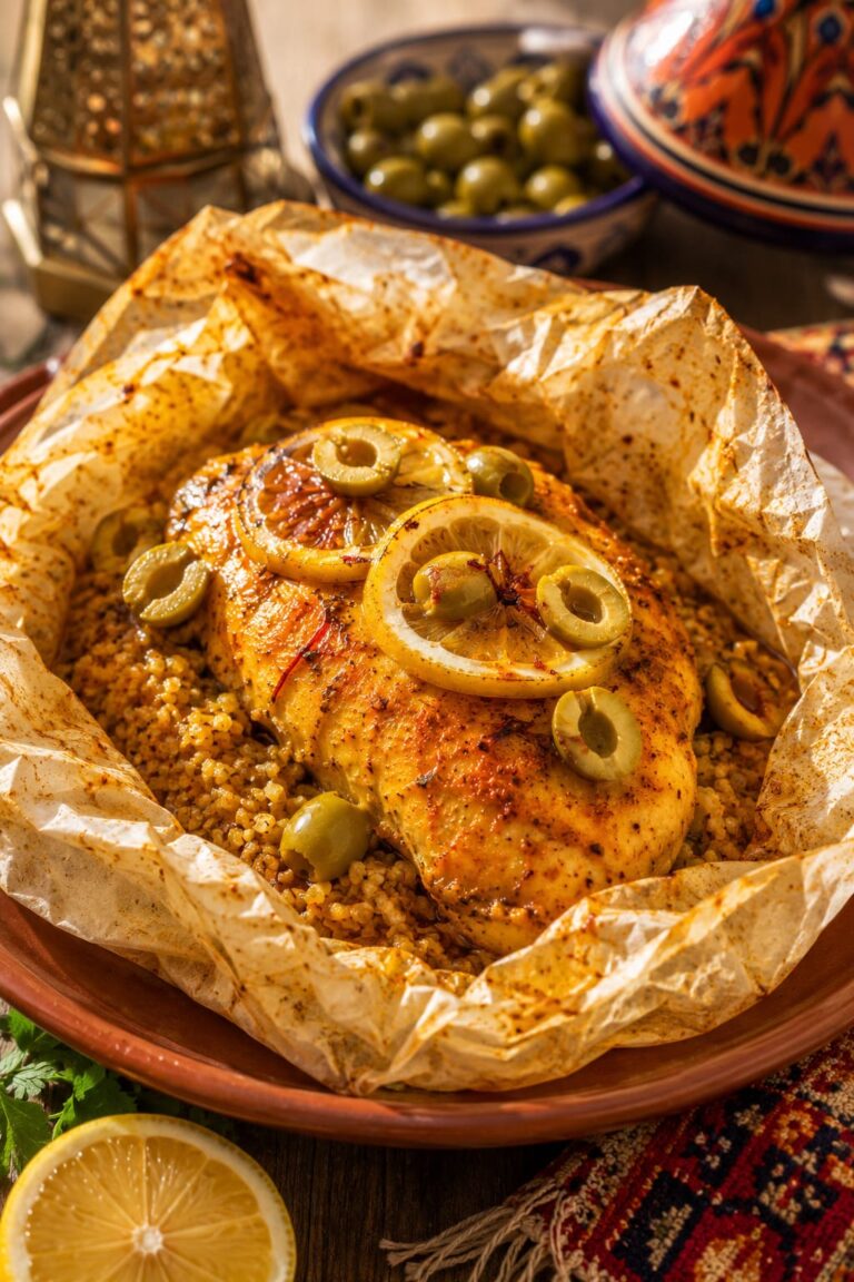 Moroccan lemon chicken recipe: Baked saffron bulgur pockets