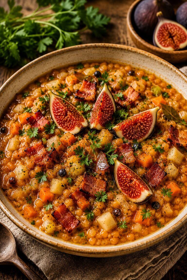Quick lentil stew recipe: Savory bacon fig cauldron