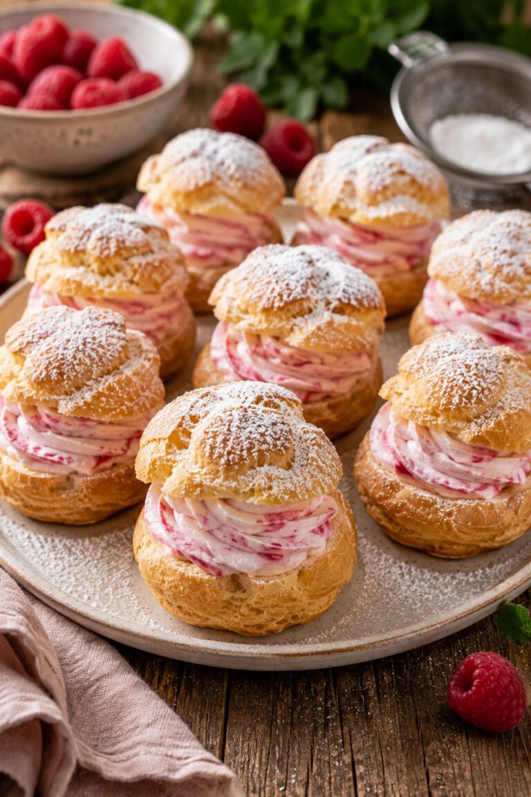 Raspberry cream puffs: Marbled fruit pudding profiteroles Raspberry cream puffs: Marbled fruit pudding profiteroles