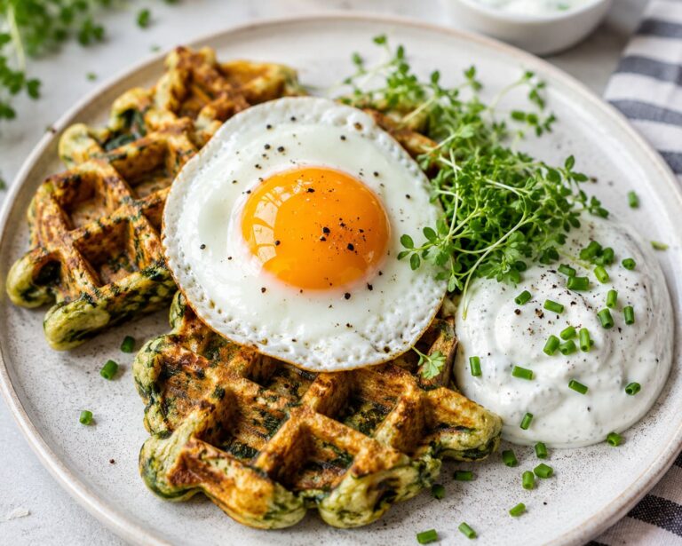 Savory potato quark waffles: High protein spinach breakfast Savory potato quark waffles: High protein spinach breakfast