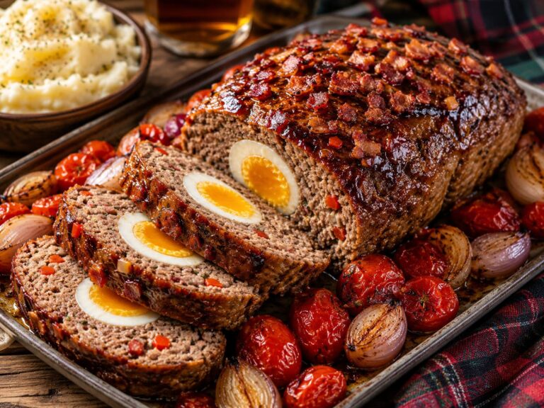 Scotch eggs roast loaf: Huge meat encased soft eggs Scotch eggs roast loaf: Huge meat encased soft eggs