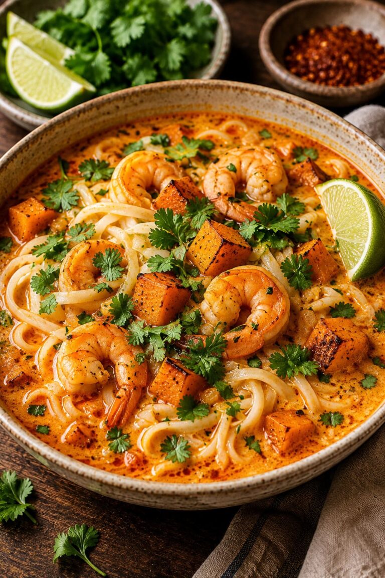 Spicy shrimp laksa soup: Creamy butternut squash cauldron