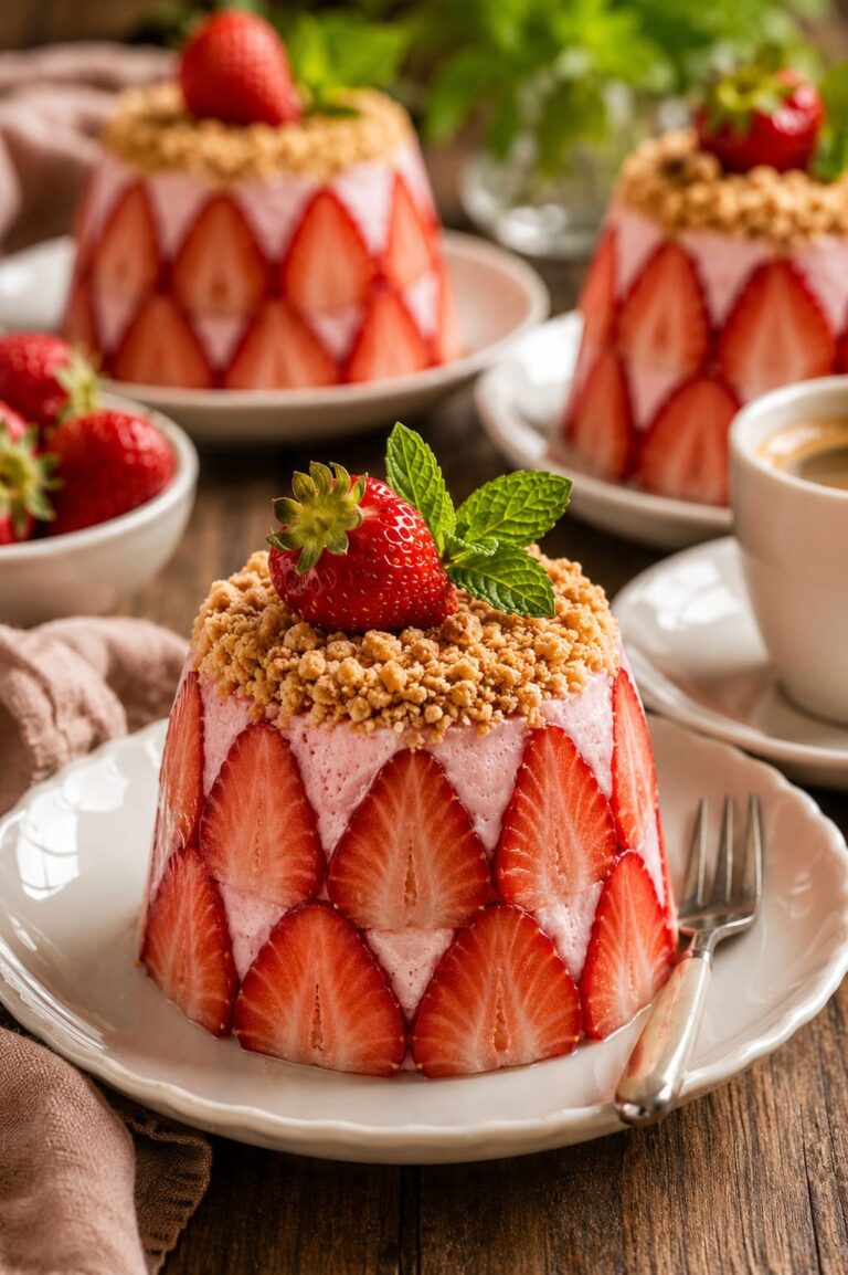 Strawberry mini charlottes: No bake mascarpone mousse cakes