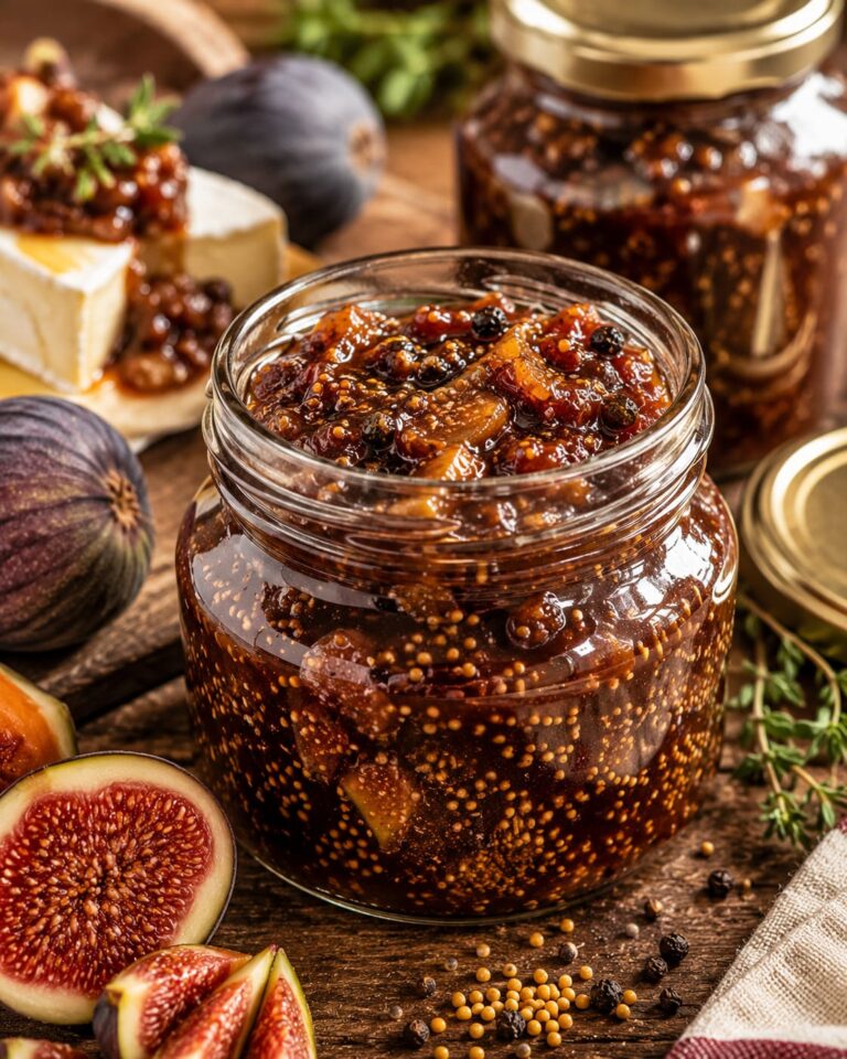 Sweet Fig Mustard with Crunchy Yellow Seeds and Black Peppercorns