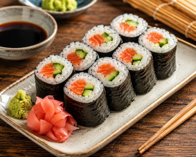 Traditional Salmon Maki Sushi with Crisp Garden Cucumber