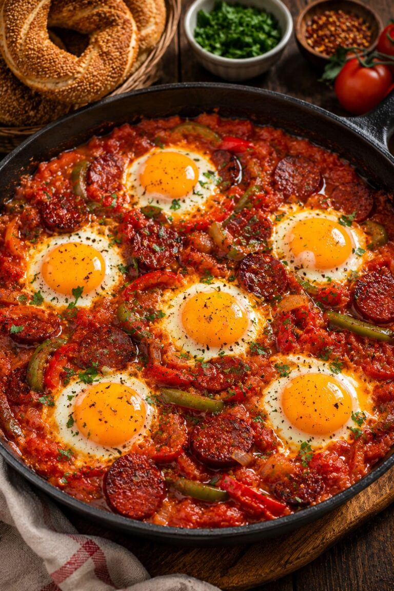 Turkish sucuk menemen: Spicy egg tomato skillet Turkish sucuk menemen: Spicy egg tomato skillet