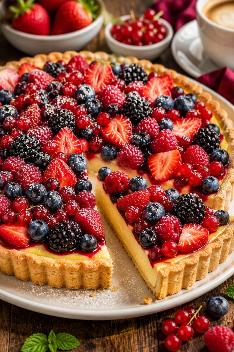 Vanilla tart with berries: Creamy custard shortcrust pastry