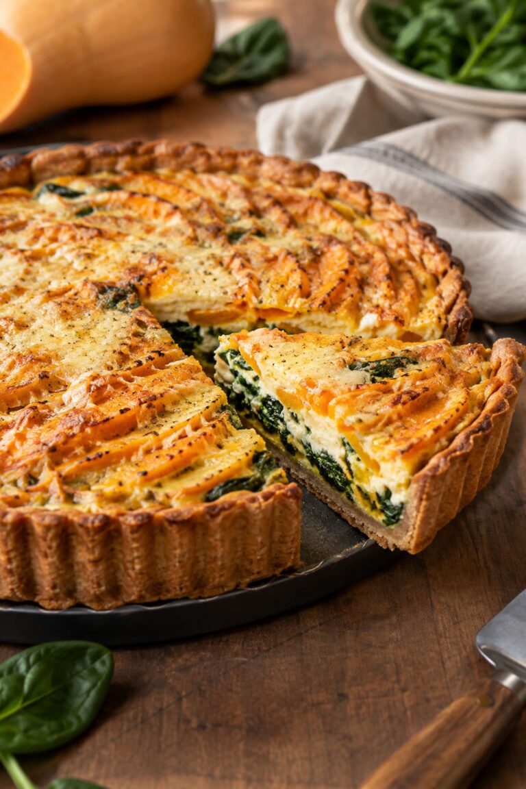 Artisanal Butternut Squash and Garden Spinach Tarte with Whole-Wheat Shortcrust and Creamy Egg Custard