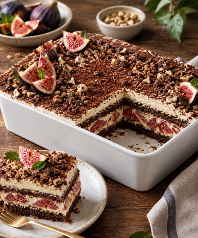 Decadent Chocolate Chestnut Tiramisu with Fresh Fig Layering and Nut Liqueur