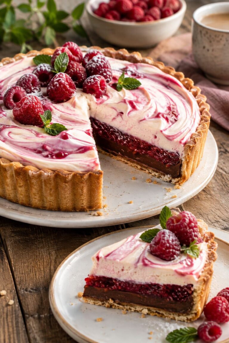 Decadent Chocolate Ganache Tarte with House-Blended Raspberry Jam and Swirled Sour Cream alternative Crown Decadent Chocolate Ganache Tarte with House-Blended Raspberry Jam and Swirled Sour Cream alternative Crown