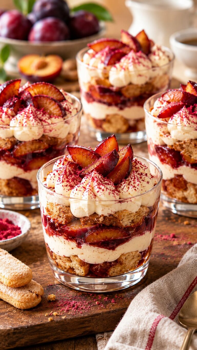 Elegant Cinnamon Plum Tiramisu Jars with Rich Marsala Espresso Soak