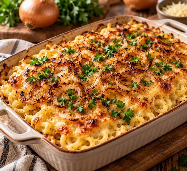 Elite Artisan Alpine Cheese Noodles with Velvet Nutmeg Cushion and Gold-Seared Flour-Dusted Onion Armor