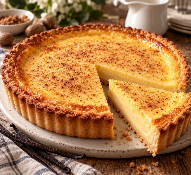 Elite Artisan Vanilla Custard Pie with Brittle Shortcrust Pastry Chassis and Velvet Nutmeg Butter Mattress