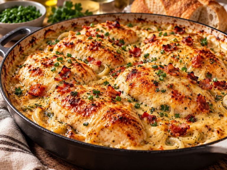 Elite Baked Winemaker Chicken in Rich White Wine Cream with Blistered Comté Armor and Savory Onion Cushion